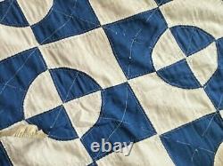Antique Vintage Handmade blue and white quilt 78 x 78