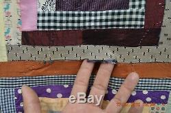 Antique Vintage LOG CABIN QUILT-1930-40s Hand Pieced hand made mix fabrics
