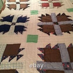 Antique/Vintage Patchwork Cotton Quilt 73x64 Hand Stitched