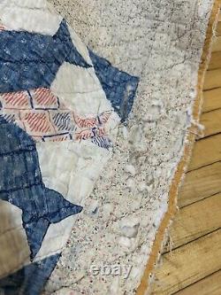 Antique Vintage Patchwork Quilted Quilt Handmade & Stitched 8 Point Fish Star