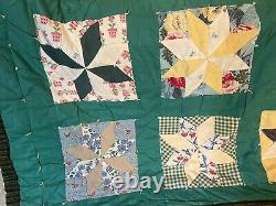 Antique Vintage Patchwork Quilted Quilt Handmade & Stitched 8 Point Star 70x86