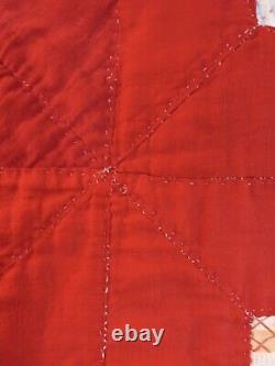 Antique Vintage Quilt Red Stars 68x93 Inches STATEMENT PIECE