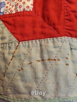 Antique Vintage Quilt Red Stars 68x93 Inches STATEMENT PIECE