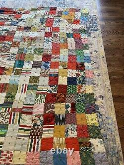 Antique Vintage Quilt Square Pieced Hand Made 1950s Old Patchwork Drapery 96x84