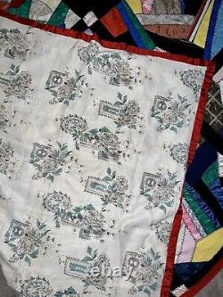 Antique Vtg Crazy Patch Parlor Throw Quilt by Camilla Gertrude Patterson Brumley