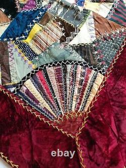 Antique amazing handmade patchwork velvet and silk crazy Quilt item 62