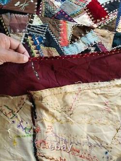 Antique amazing handmade patchwork velvet and silk crazy Quilt item 62