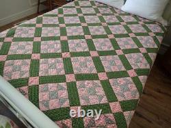Antique c1880 Red & Green Shoofly PA QUILT 85x71 Great Design