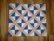 Antique C1900s Quilt Primitive Red White Blue Flying Geese Pinwheel Hand Quilted