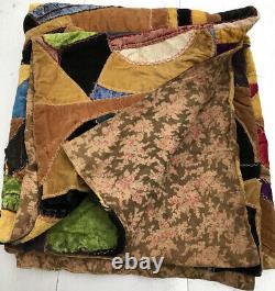 Antique crazy quilt Estate 78 X 46 ALL Vintage Velvets