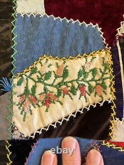 Antique crazy quilt wall hanging table topper