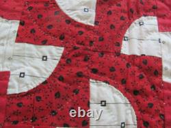 Antique early 1900's turkey red Drunkard's Path quilt masterfully done 70 x 87