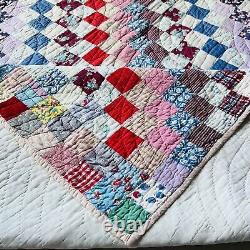 Antique from 1920's Feed Sack Hand Stitched Quilt