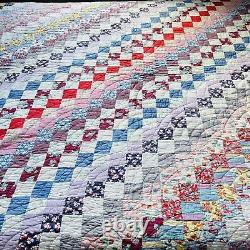 Antique from 1920's Feed Sack Hand Stitched Quilt