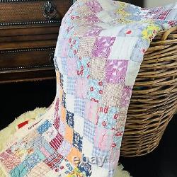 Antique from 1920's Feed Sack Hand Stitched Quilt