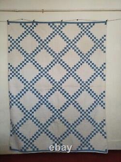 Antique gorgeous double Irish chain Quilt patchwork needlework hand Quilted 1269