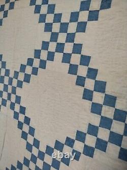 Antique gorgeous double Irish chain Quilt patchwork needlework hand Quilted 1269