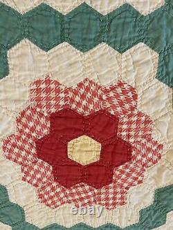 Antique grandmothers flower garden feedsack quilt 83x76 Hand Stitched Patchwork