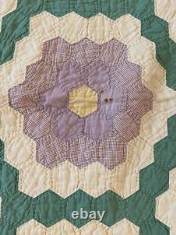 Antique grandmothers flower garden feedsack quilt 83x76 Hand Stitched Patchwork