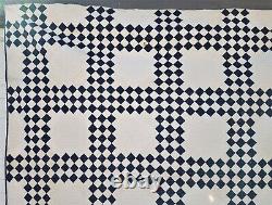 Antique patchwork 19thc hand made quilt cotton blue indigo & white triple Irish