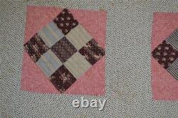 Antique quilt early patchwork 64x84 cotton handmade 1840 pre civil war 19th