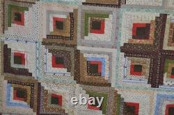 Antique quilt early patchwork 70x85 handmade log cabin light and shadow 19th