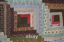 Antique quilt early patchwork 70x85 handmade log cabin light and shadow 19th