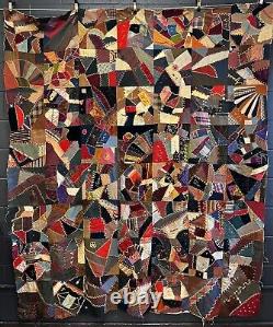 Antique velvet silk & satin crazy quilt 1891