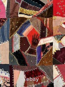 Antique velvet silk & satin crazy quilt 1891