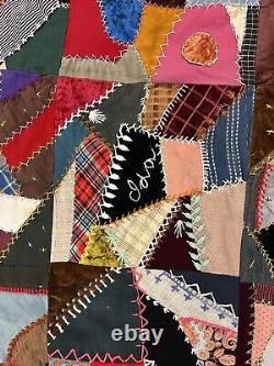 Antique velvet silk & satin crazy quilt 1891