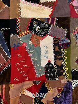 Antique velvet silk & satin crazy quilt 1891