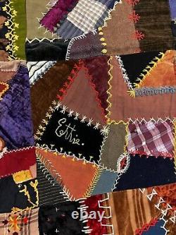 Antique velvet silk & satin crazy quilt 1891