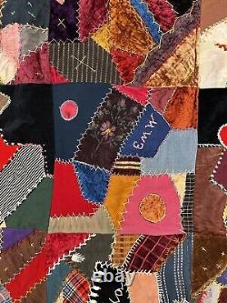 Antique velvet silk & satin crazy quilt 1891