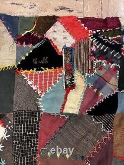 Antique velvet silk & satin crazy quilt 1891