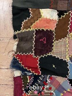 Antique velvet silk & satin crazy quilt 1891