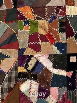 Antique velvet silk & satin crazy quilt 1891