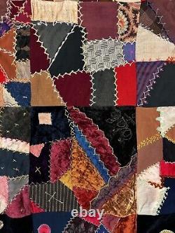 Antique velvet silk & satin crazy quilt 1891