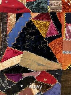 Antique velvet silk & satin crazy quilt 1891