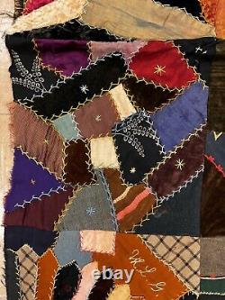 Antique velvet silk & satin crazy quilt 1891