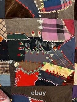 Antique velvet silk & satin crazy quilt 1891