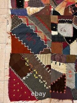 Antique velvet silk & satin crazy quilt 1891