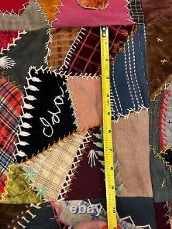 Antique velvet silk & satin crazy quilt 1891