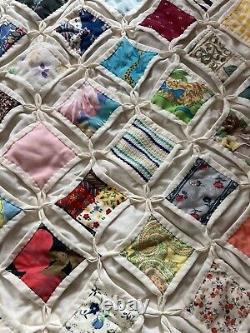 Antique vintage, Cathedral Window? Hand Stitched Quilt 83x80