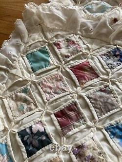 Antique vintage, Cathedral Window? Hand Stitched Quilt 83x80