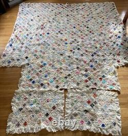 Antique vintage, Cathedral Window? Hand Stitched Quilt 83x80