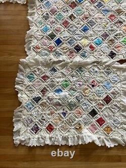 Antique vintage, Cathedral Window? Hand Stitched Quilt 83x80