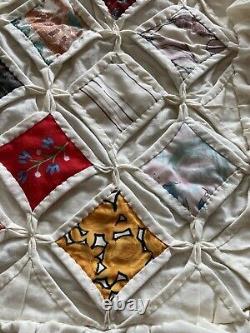 Antique vintage, Cathedral Window? Hand Stitched Quilt 83x80