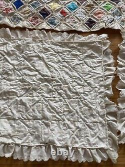 Antique vintage, Cathedral Window? Hand Stitched Quilt 83x80