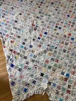 Antique vintage, Cathedral Window? Hand Stitched Quilt 83x80