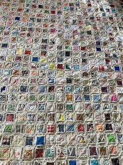 Antique vintage, Cathedral Window? Hand Stitched Quilt 83x80